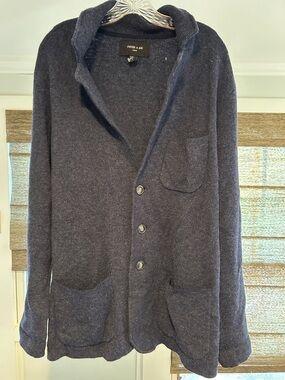 Porter and Ash Men's Dark Navy Shawl Collar Button-Up Cardigan